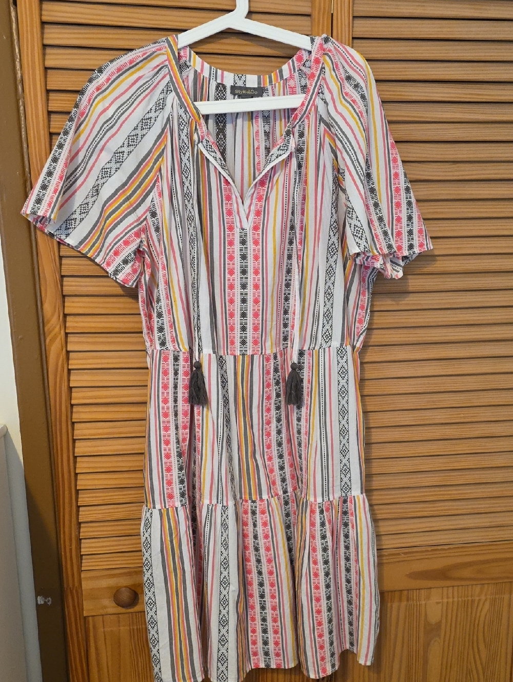 Style & Co. Multi-Stripe Tiered Midi Dress in Pink, Yellow & Black